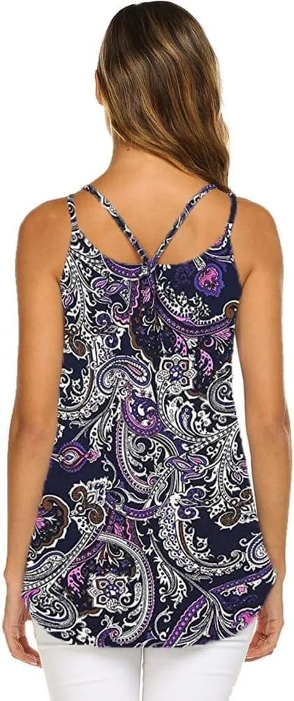 Supnier Women's Casual Summer Spaghetti Strap Tank Tops Floral Print Sleeveless V Neck Strappy Shirts