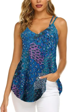 Supnier Women's Casual Summer Spaghetti Strap Tank Tops Floral Print Sleeveless V Neck Strappy Shirts