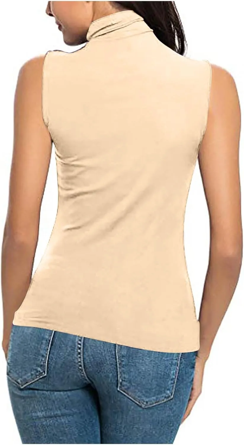 TANGNADE Sleeveless Turtlenecks for Women Tunic Plus Size Mock Neck Soft Tank Tops Basic Stretch Slim Fit Undershirts