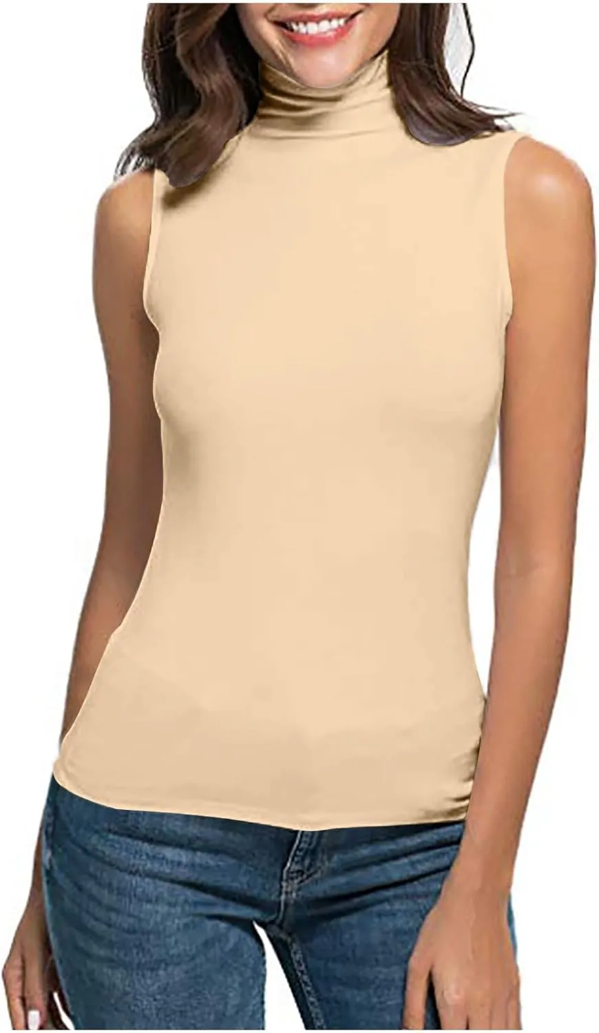 TANGNADE Sleeveless Turtlenecks for Women Tunic Plus Size Mock Neck Soft Tank Tops Basic Stretch Slim Fit Undershirts