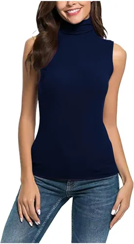 TANGNADE Sleeveless Turtlenecks for Women Tunic Plus Size Mock Neck Soft Tank Tops Basic Stretch Slim Fit Undershirts