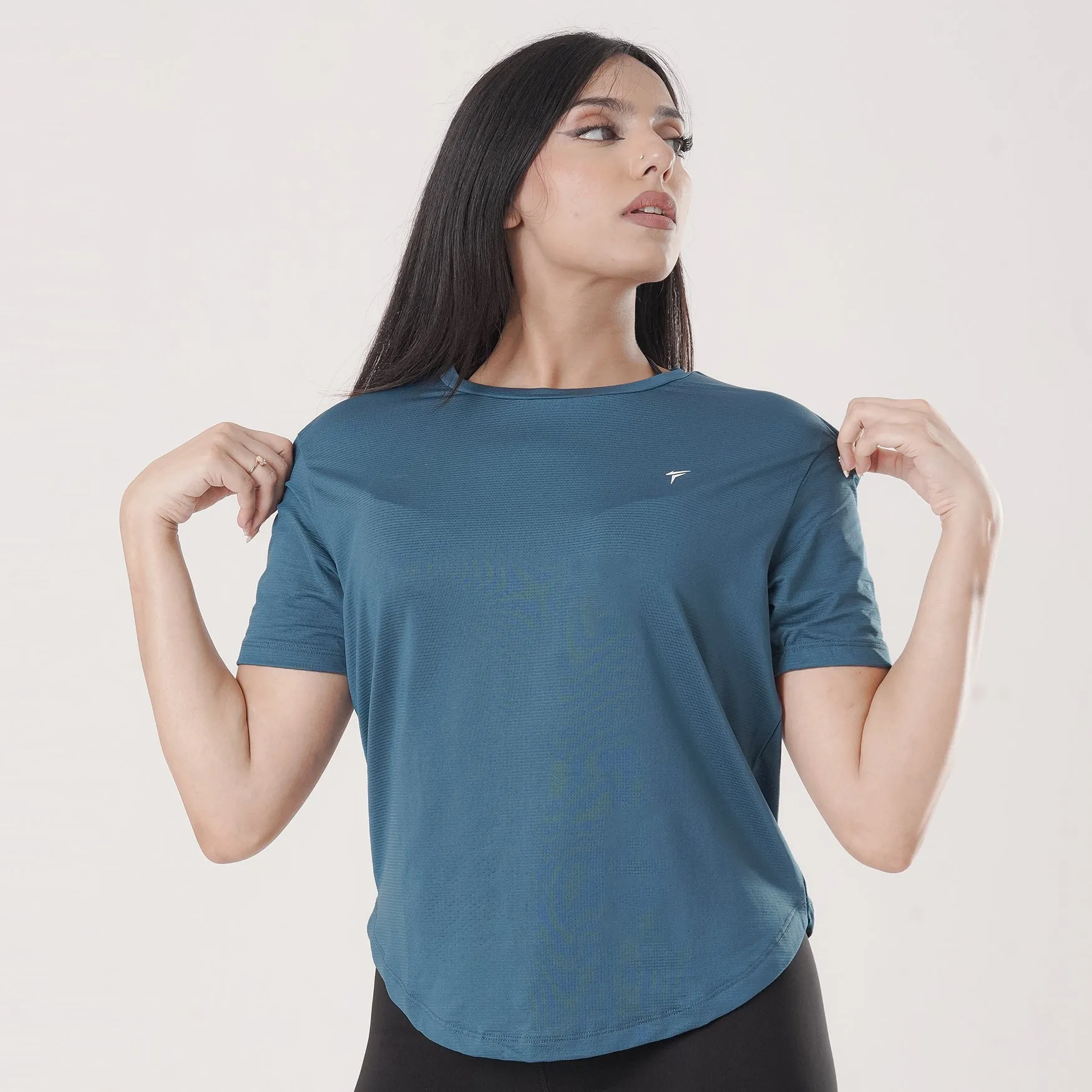 Tf-Premium Teal Half Sleeve Women Mesh Tee