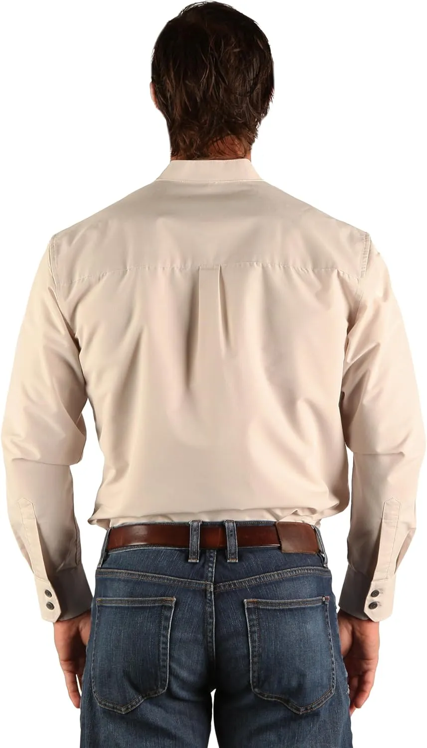 Traditional Irish Grandfather Shirt, Men's Casual Long Sleeve Button Down Poplin Style Dress Shirt with Band Collar