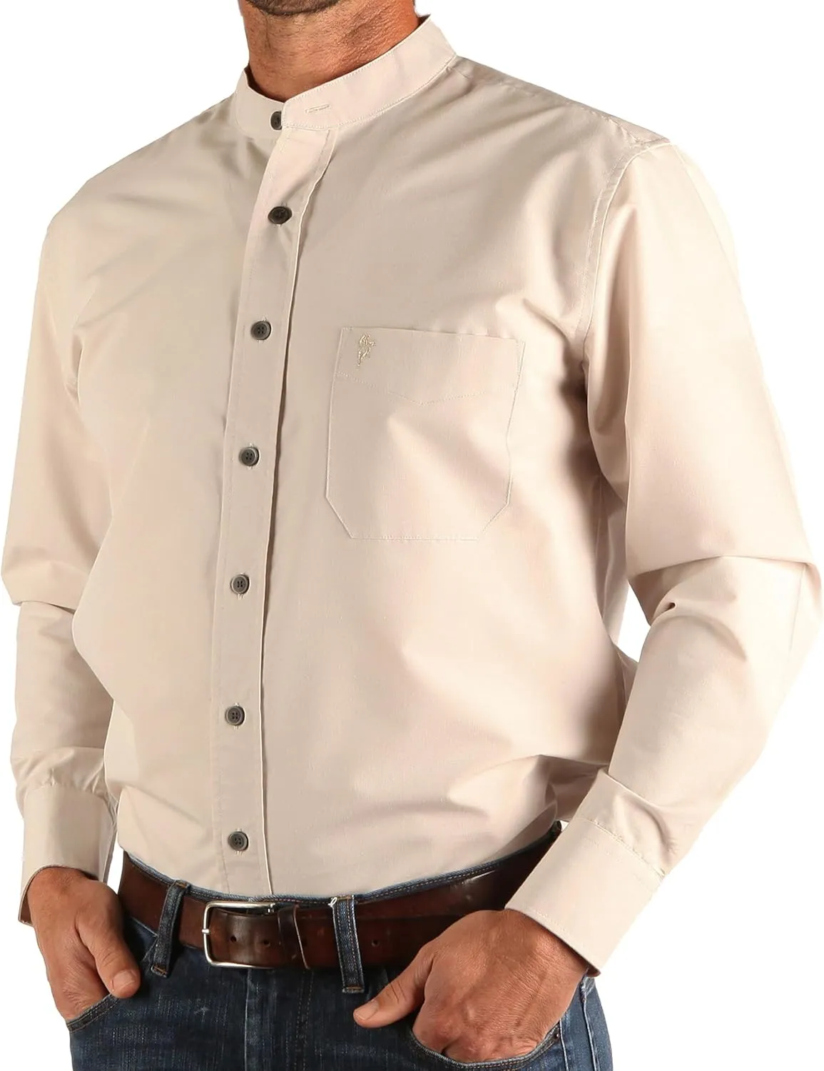 Traditional Irish Grandfather Shirt, Men's Casual Long Sleeve Button Down Poplin Style Dress Shirt with Band Collar