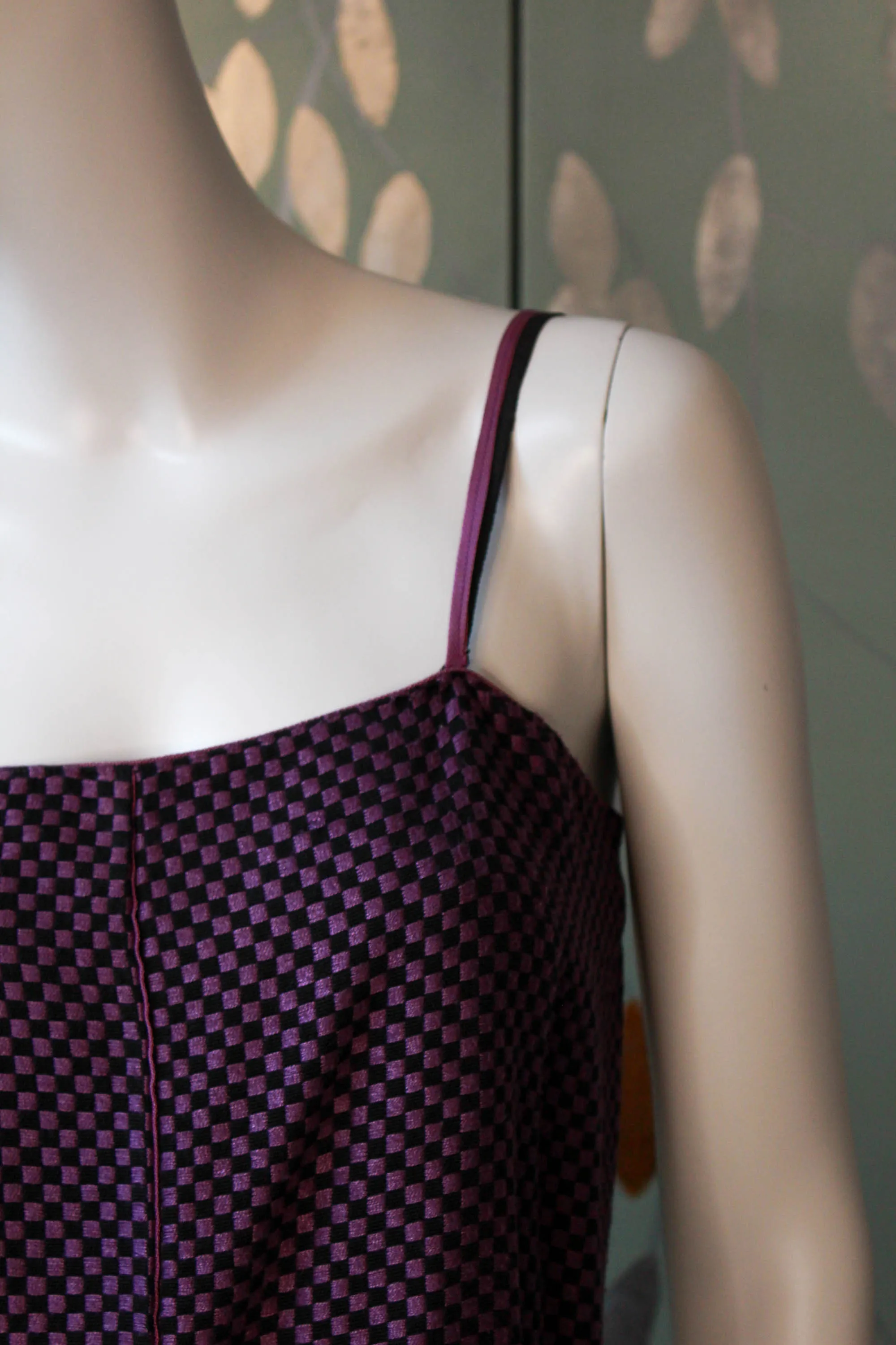 Vintage 1980s Callaghan Purple and Black Checkered Tank Top, Small
