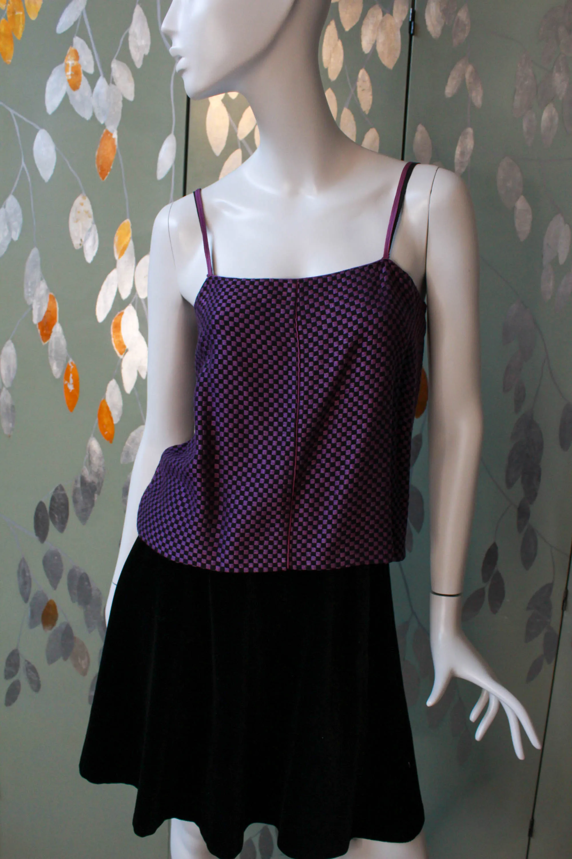 Vintage 1980s Callaghan Purple and Black Checkered Tank Top, Small