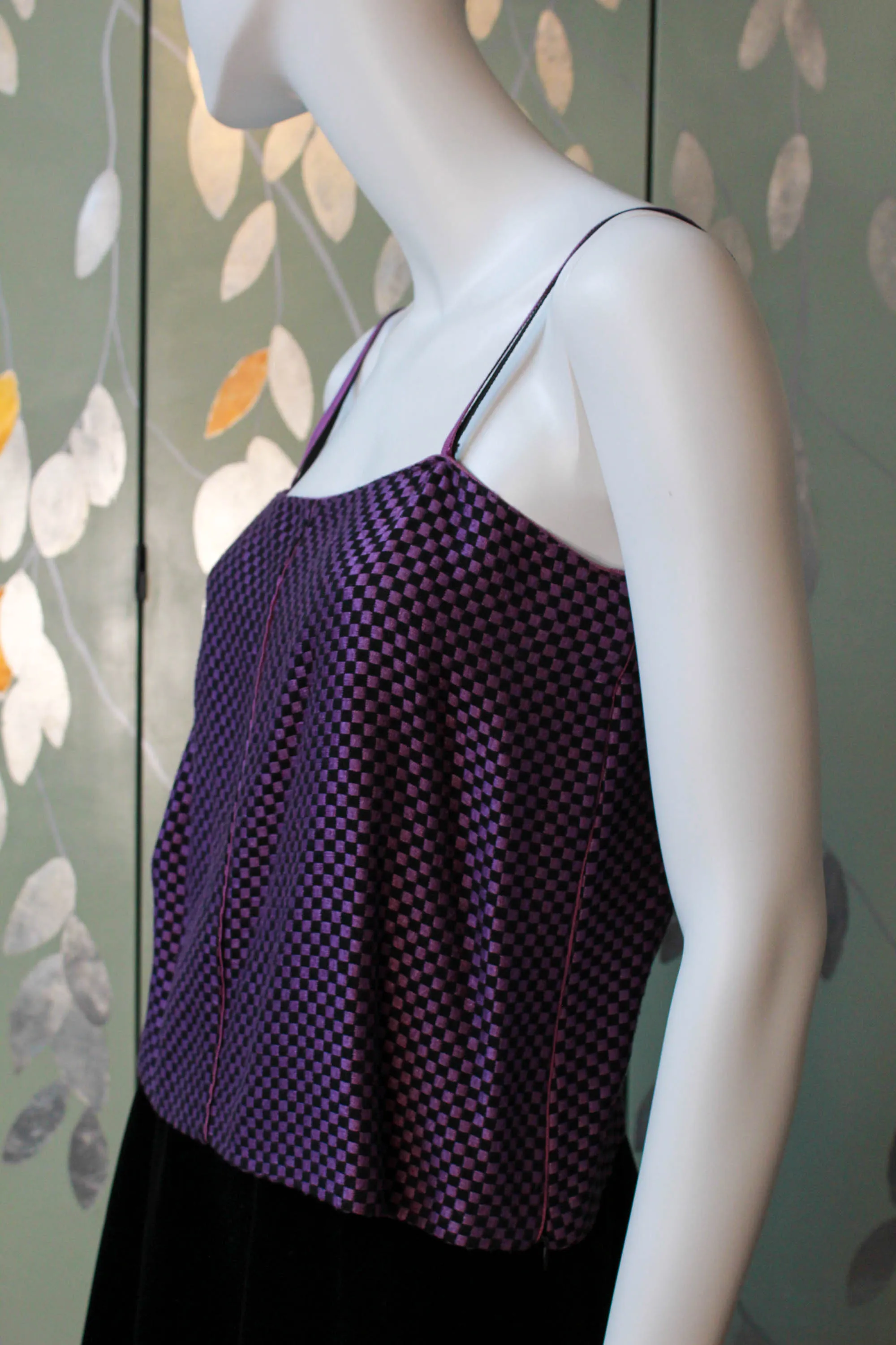 Vintage 1980s Callaghan Purple and Black Checkered Tank Top, Small
