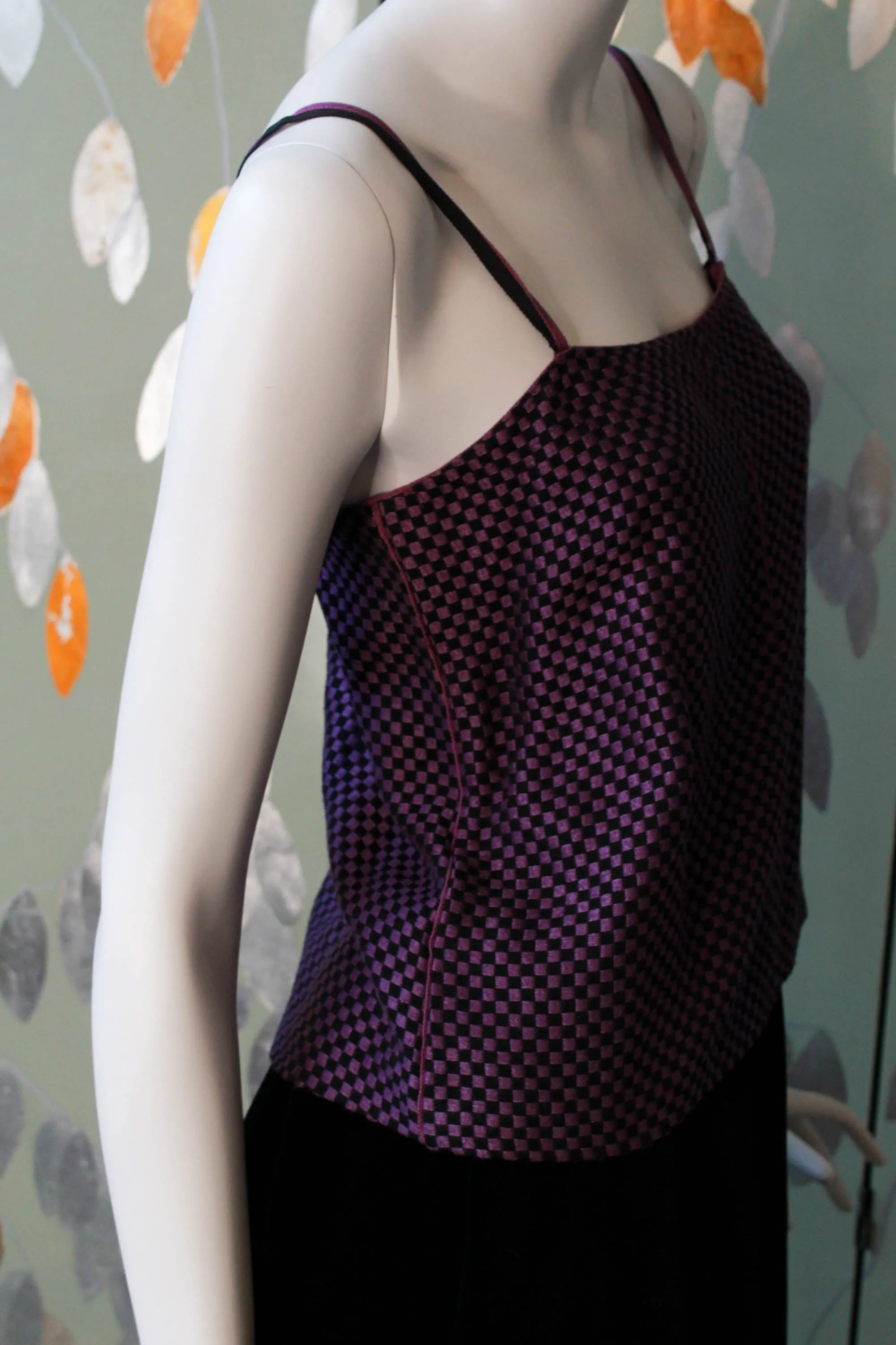 Vintage 1980s Callaghan Purple and Black Checkered Tank Top, Small