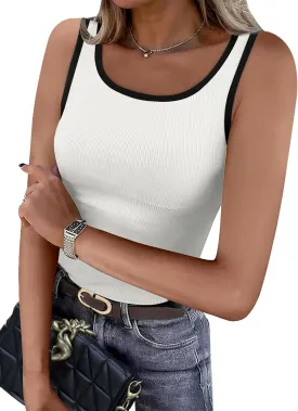 WIHOLL Womens Ribbed Tank Tops 2025 Summer Scoop Neck Slim Fitted Tops Casual Basic Knit Sleeveless Shirts