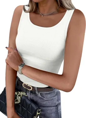 WIHOLL Womens Ribbed Tank Tops 2025 Summer Scoop Neck Slim Fitted Tops Casual Basic Knit Sleeveless Shirts