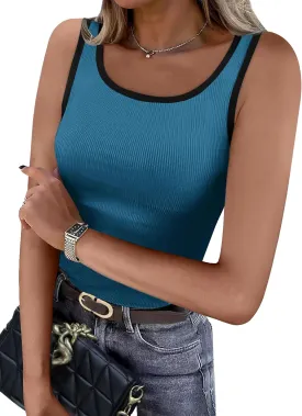 WIHOLL Womens Ribbed Tank Tops 2025 Summer Scoop Neck Slim Fitted Tops Casual Basic Knit Sleeveless Shirts