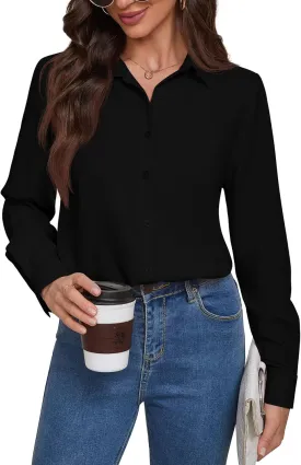 Women Wrinkle Free Soft and Breathable Chiffon Button Down Long Sleeve Blouse Collared Shirt Work Casual Tops