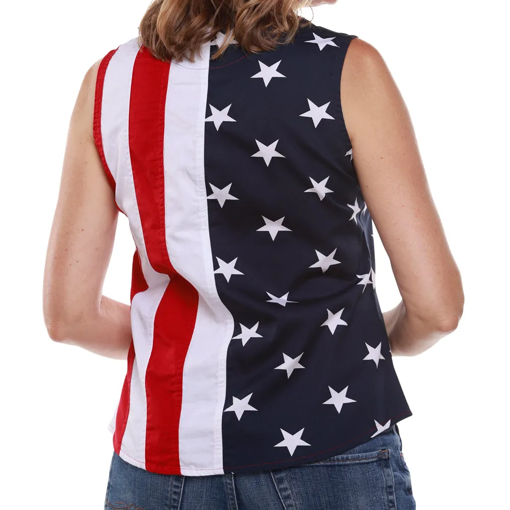 Women's 100% Cotton Stars and Stripes Sleeveless Shirt