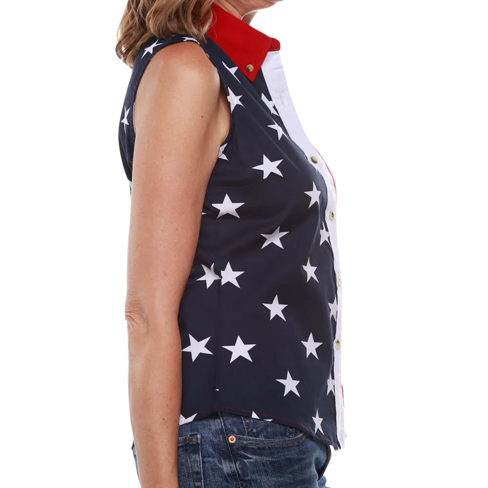 Women's 100% Cotton Stars and Stripes Sleeveless Shirt