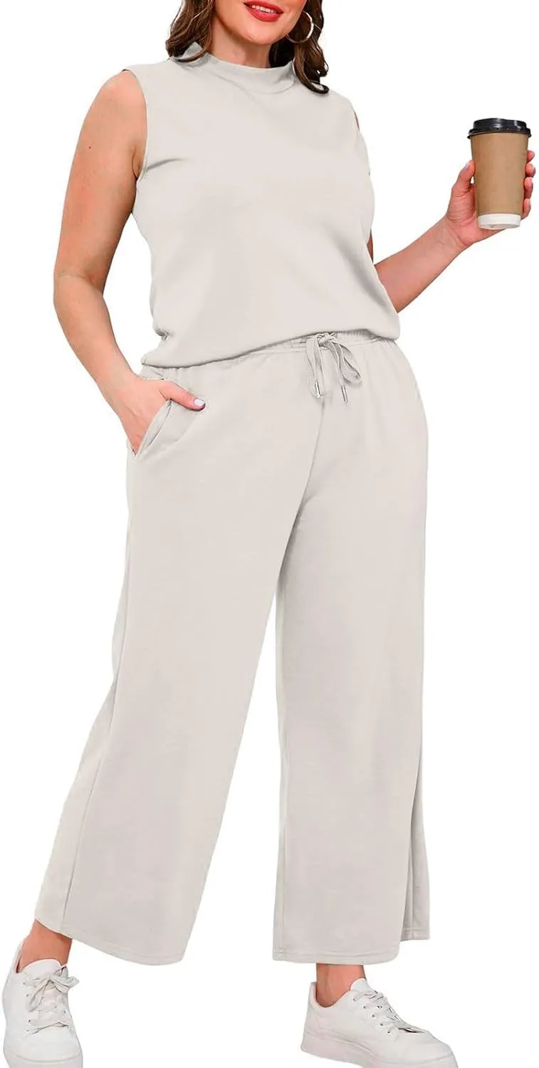 Womens 2 Piece Outfits 2025 Summer Travel Tracksuit Two Piece Sets Loose Wide Leg Loungewear Comfy Lounge Sets