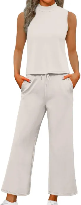 Womens 2 Piece Outfits 2025 Summer Travel Tracksuit Two Piece Sets Loose Wide Leg Loungewear Comfy Lounge Sets
