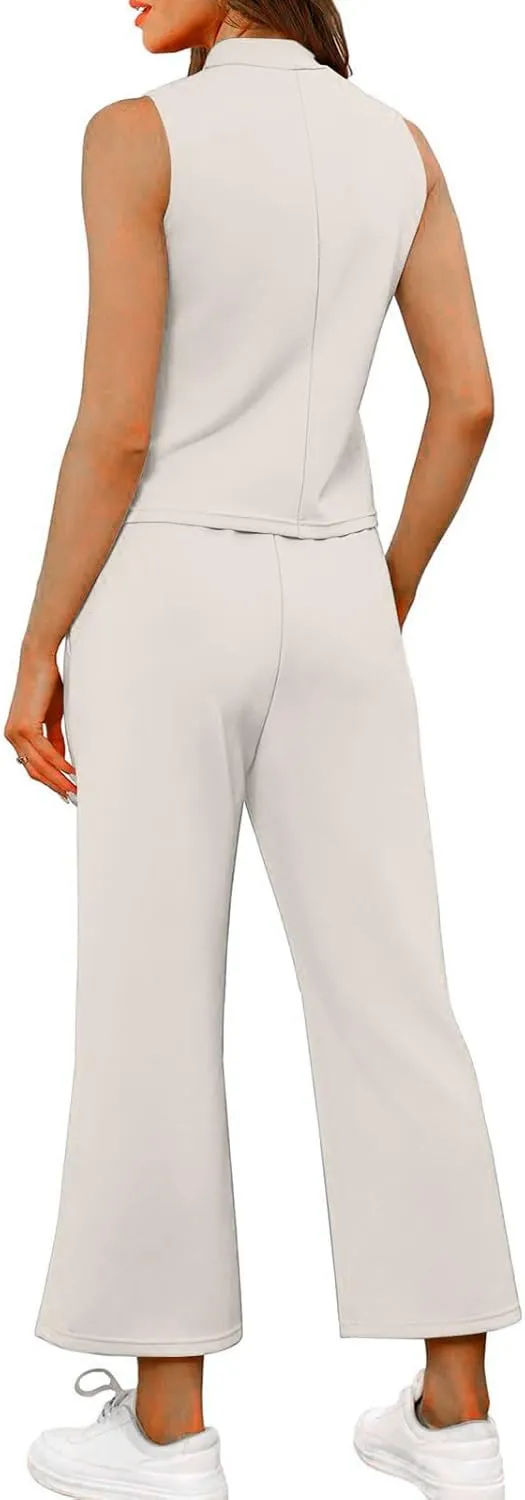 Womens 2 Piece Outfits 2025 Summer Travel Tracksuit Two Piece Sets Loose Wide Leg Loungewear Comfy Lounge Sets