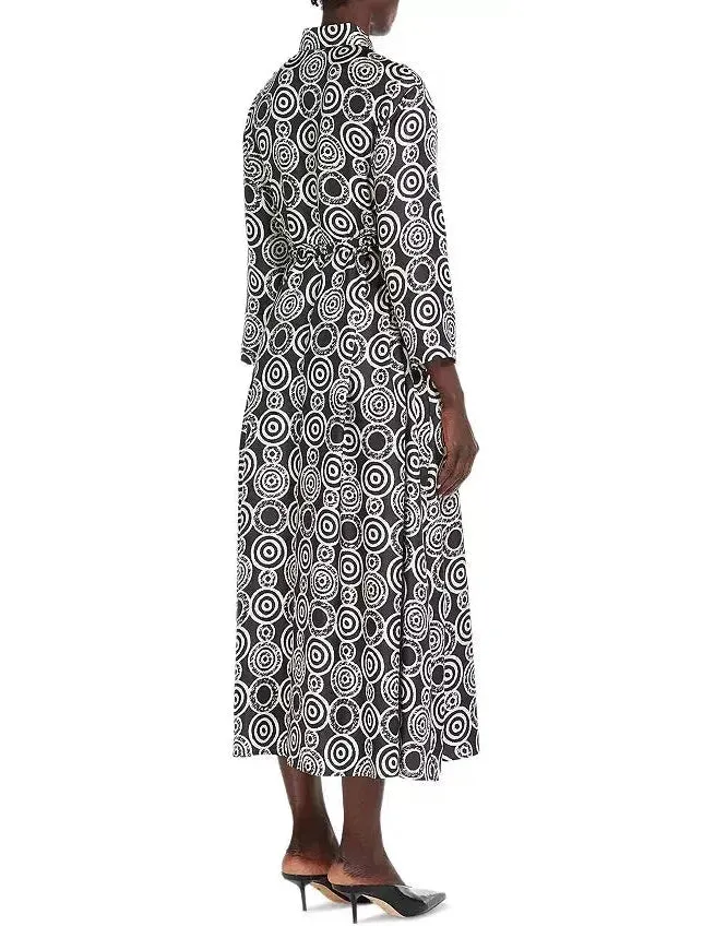 Women’s Black and White Abstract Printed Silk Shirt Dress