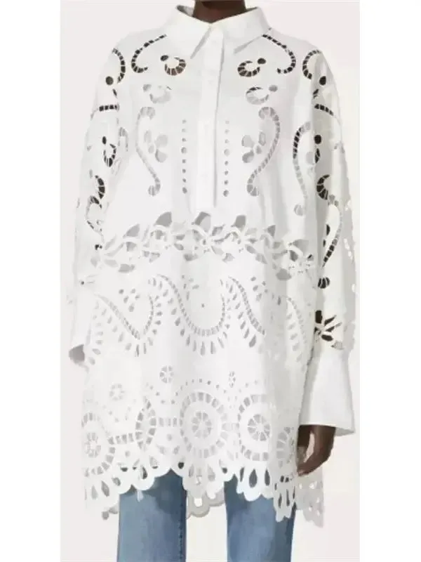 Women’s Broderie Cotton Lace Oversize White Shirt