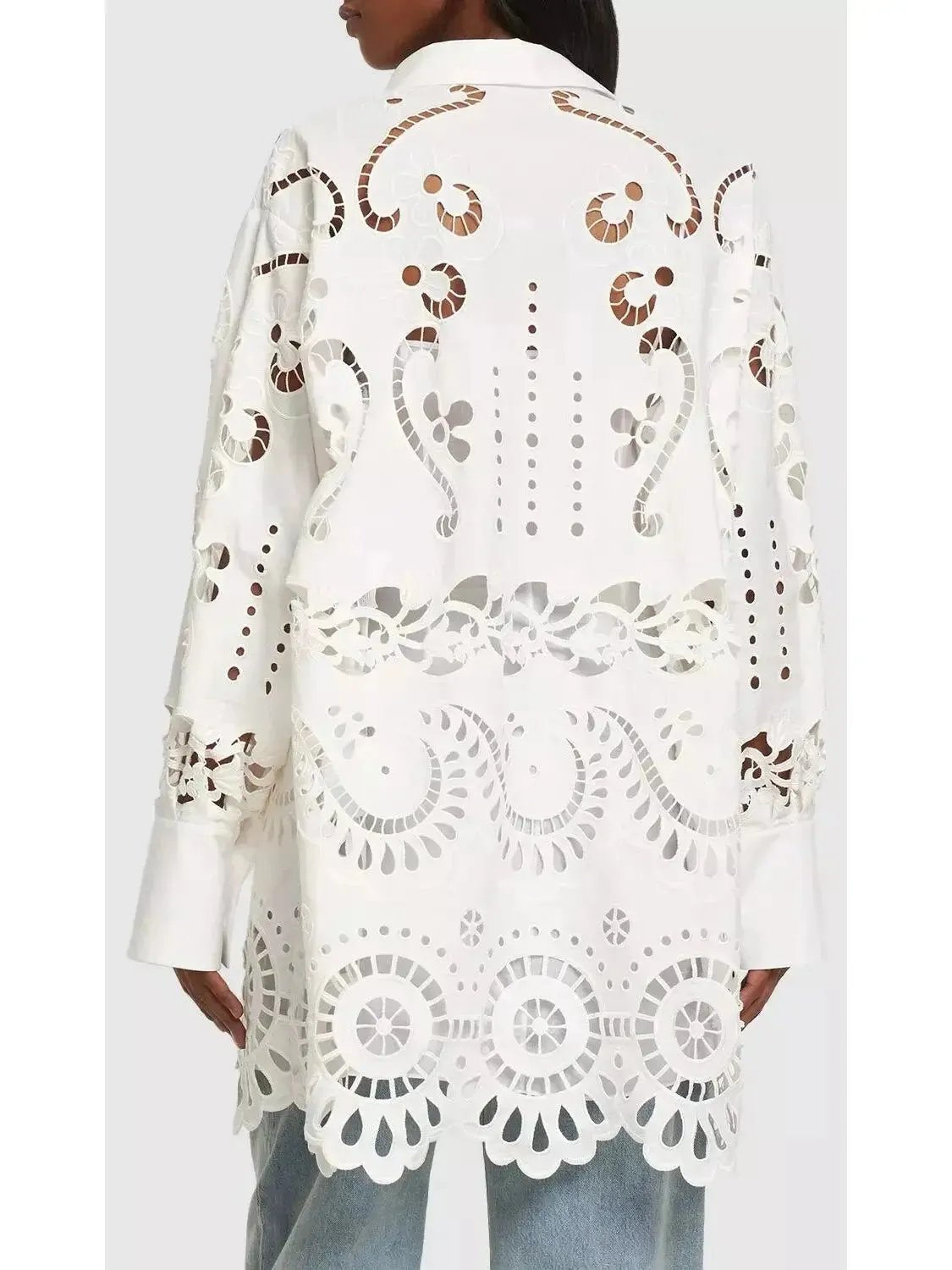 Women’s Broderie Cotton Lace Oversize White Shirt
