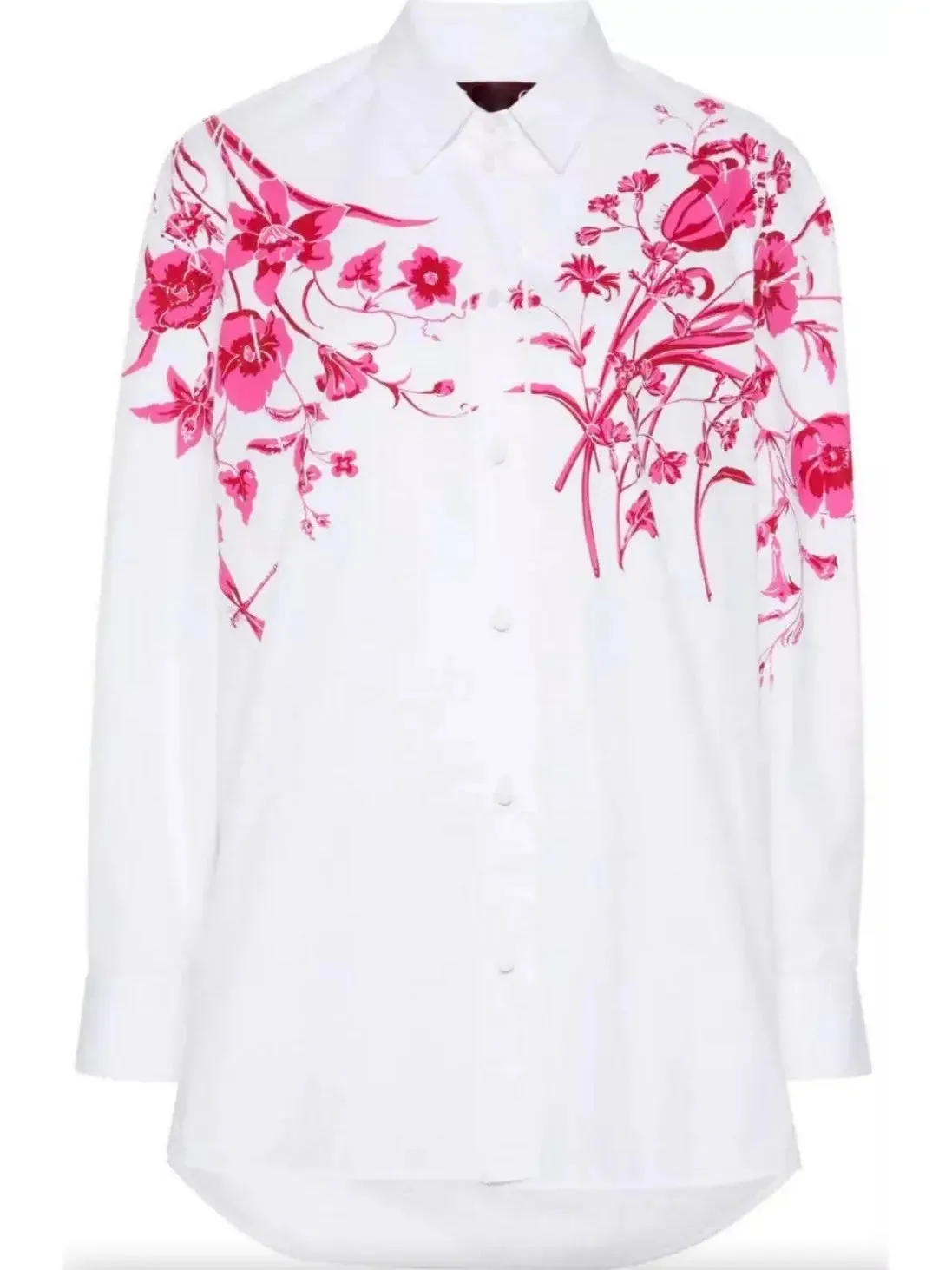 Women’s Cotton Poplin Shirt in White with Red Floral Print