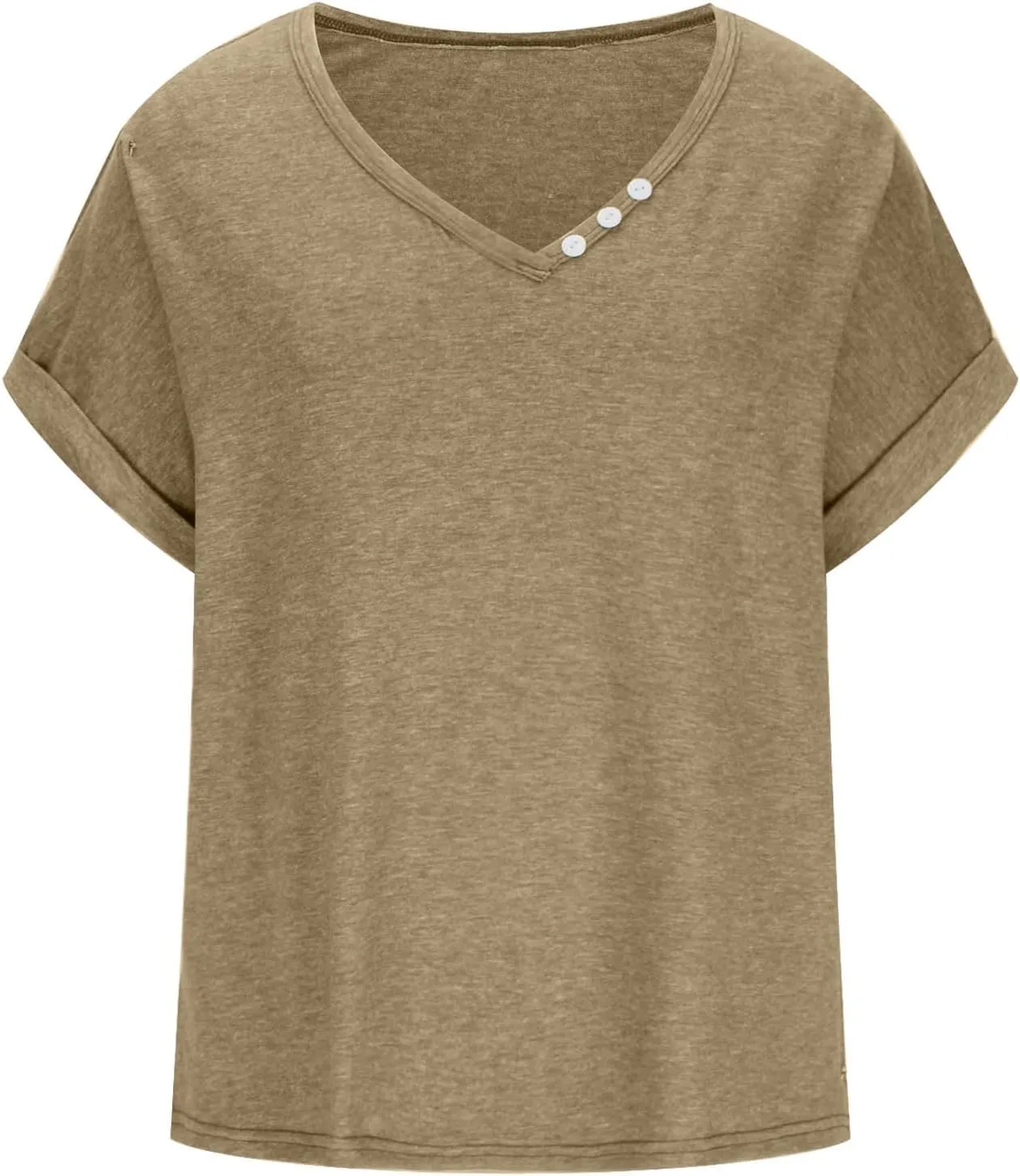 Womens Henley Shirt Buttons Decor Short Sleeve Tunic Tops Blouses for Women 2024 Summer Loose Fit Solid T Shirts