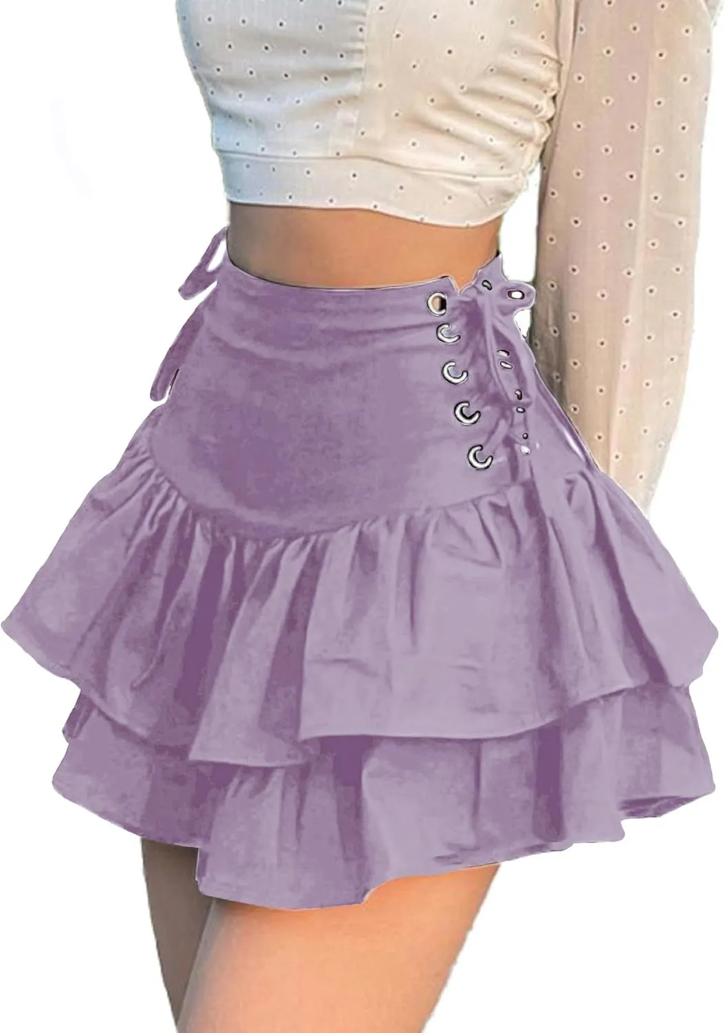 Womens Ruffle Tie Close Skirts Black Mini Skirt High Waist Goth Punk Skirt Girls Pleated Skirt Summer