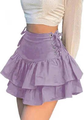 Womens Ruffle Tie Close Skirts Black Mini Skirt High Waist Goth Punk Skirt Girls Pleated Skirt Summer