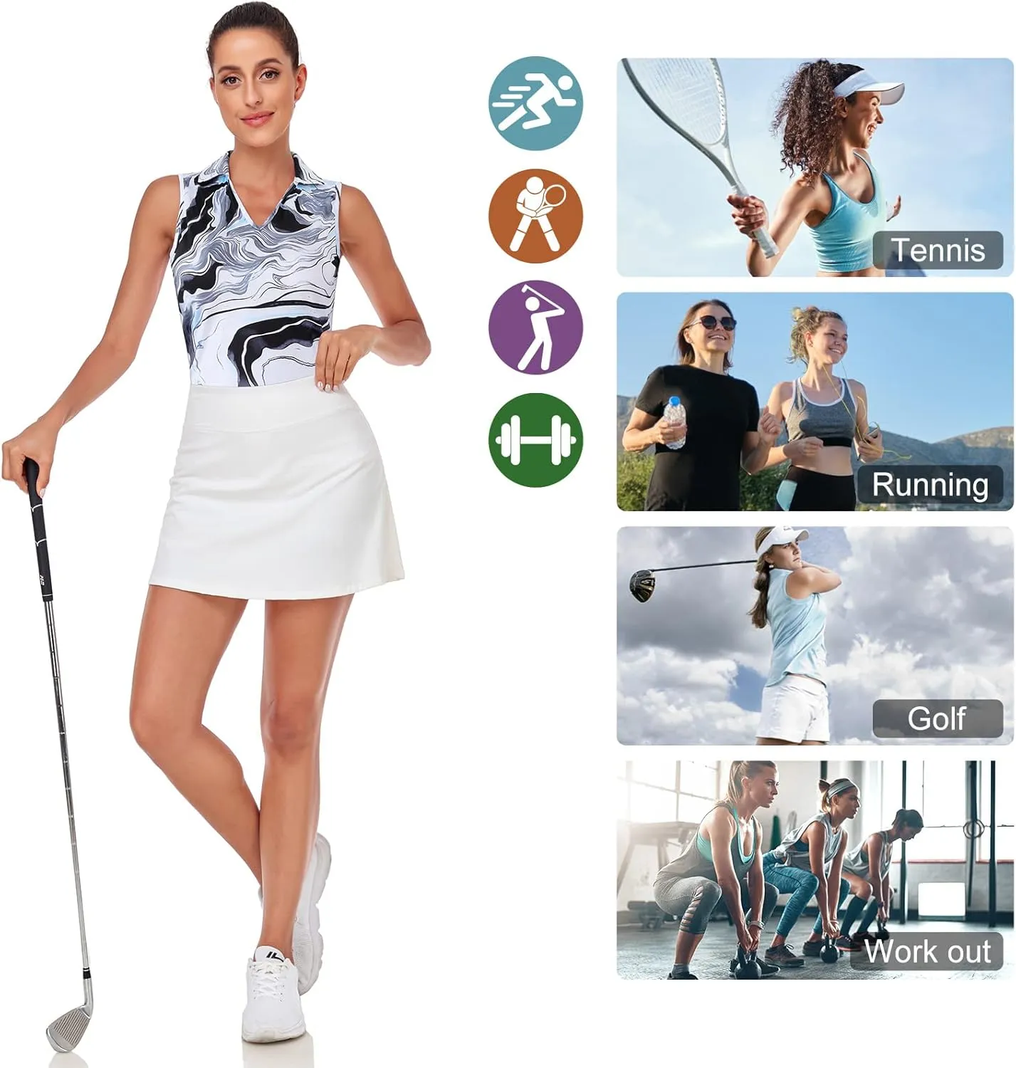 Zamowoty Women's Sleeveless Polo Golf Shirts UPF 50  Dry Fit V-Neck with Collar Tennis Tank Tops