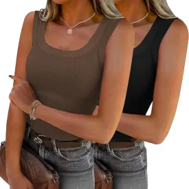 Zeagoo Womens Summer Tops Square Neck Ribbed Tank Tops Slim Fitted Racerback Sleeveless Shirts Basic Casual 2 Pack